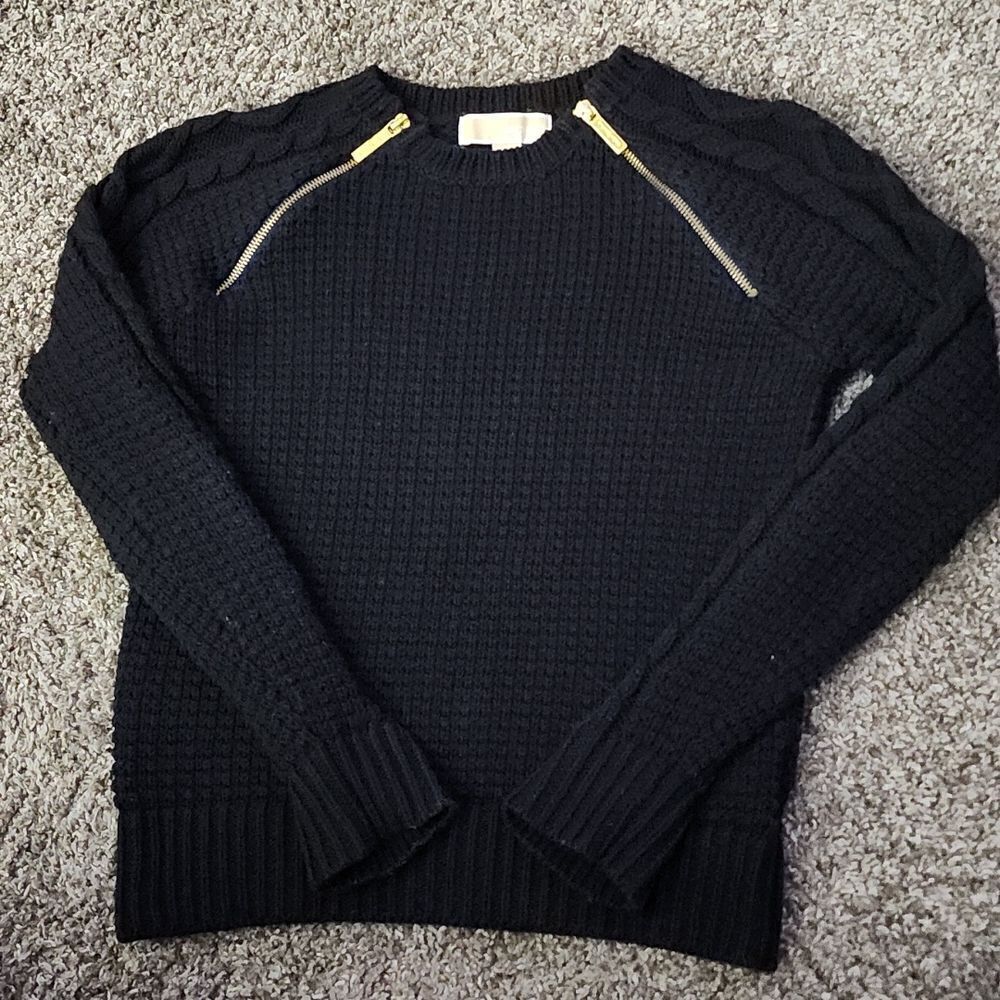 𝅺Michael Kors MK Black Knit Sweater Zippers small